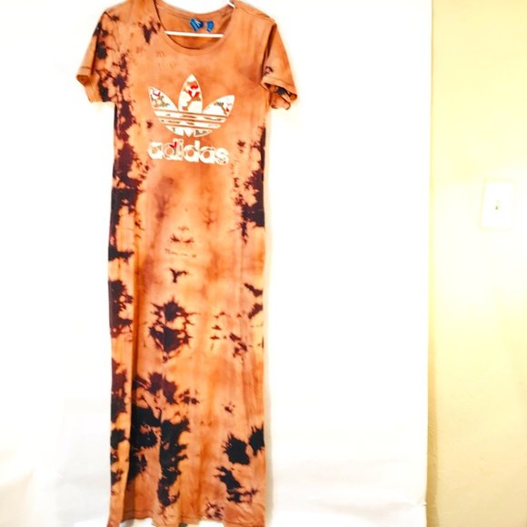 ADIDAS Custom Tie Dye Cotton Dress Long XS Tee - Picture 2 of 8